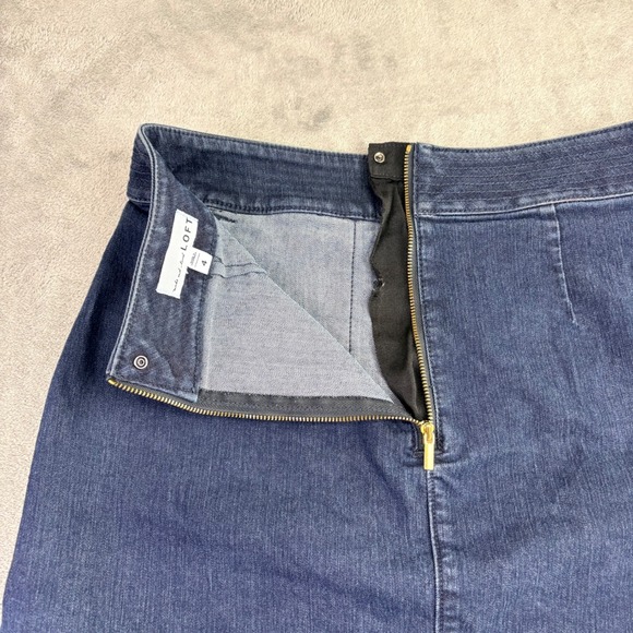 Loft 4 Denim Mini Skirt A-Line Patch Pockets Dark Wash Exposed Back Zip Retro - Picture 3 of 8